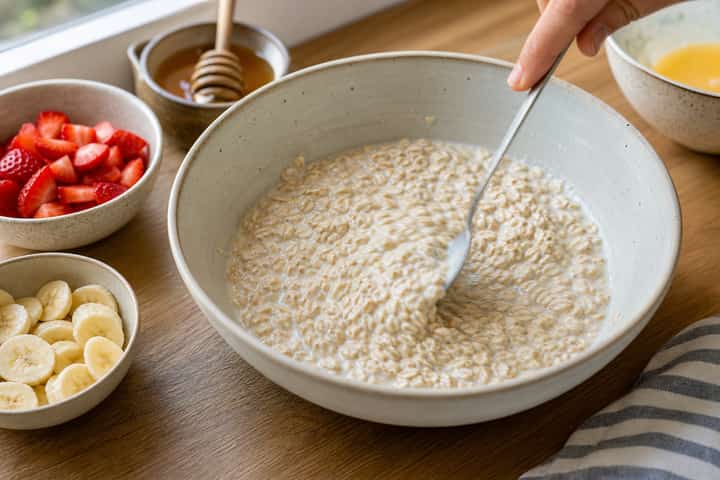 Strawberry Banana Baked Oats cooking step 3: Build the flavour.