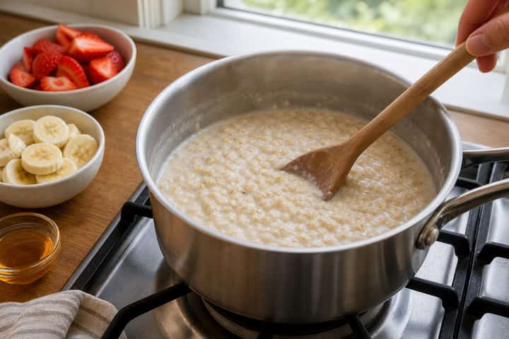 Strawberry Banana Porridge cooking step 3: Build the flavour.