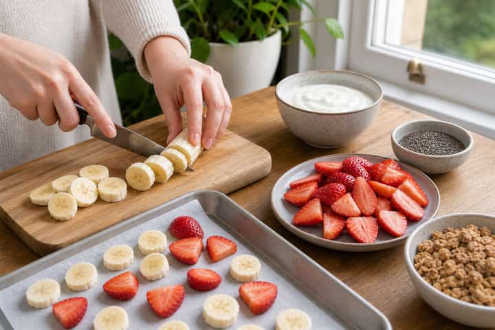 Strawberry Banana Smoothie Bowls cooking step 1: Get prepped.