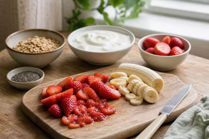 Strawberry Banana Yogurt Pots cooking step 1: Get prepped.