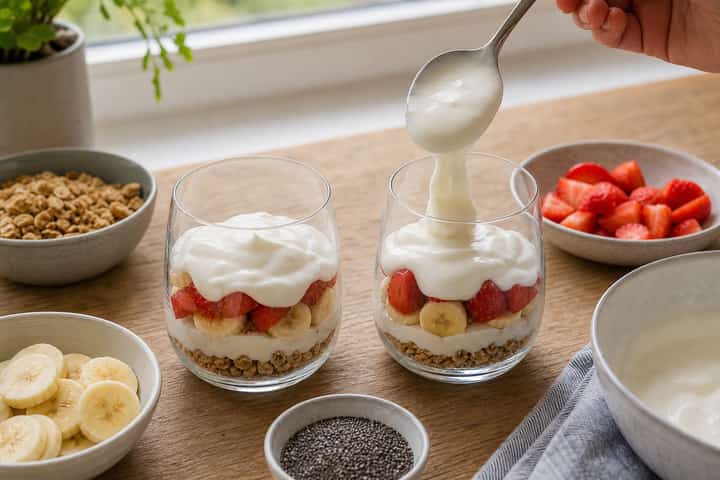 Strawberry Banana Yogurt Pots cooking step 3: Build the flavour.