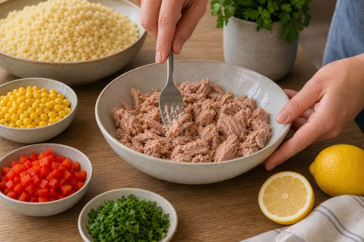 Tuna Sweetcorn Couscous Boxes cooking step 3: Build the flavour.