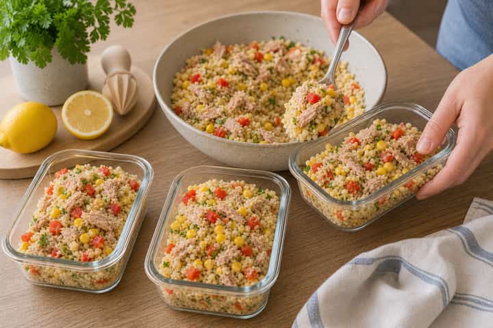 Tuna Sweetcorn Couscous Boxes cooking step 5: Finish the dish.