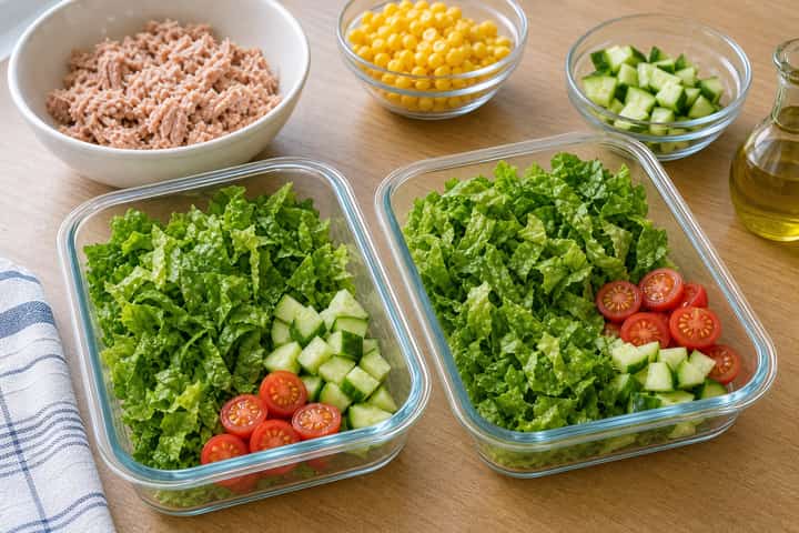 Tuna Sweetcorn Salad Boxes cooking step 3: Build the flavour.