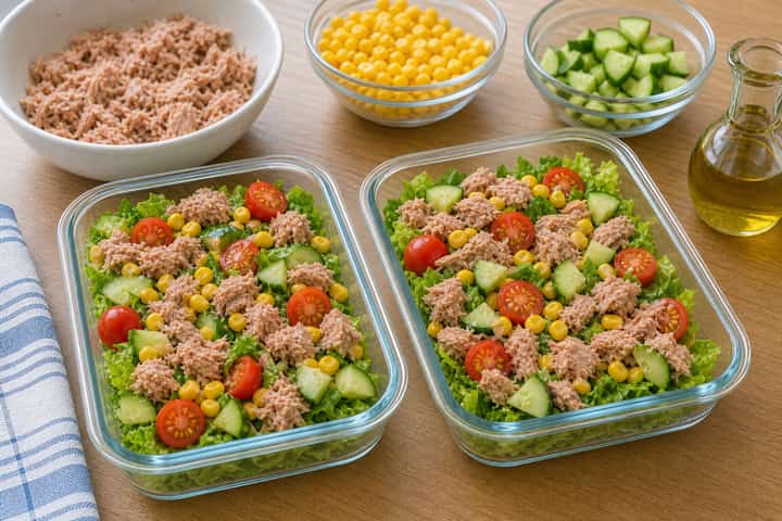Tuna Sweetcorn Salad Boxes cooking step 4: Bring it together.