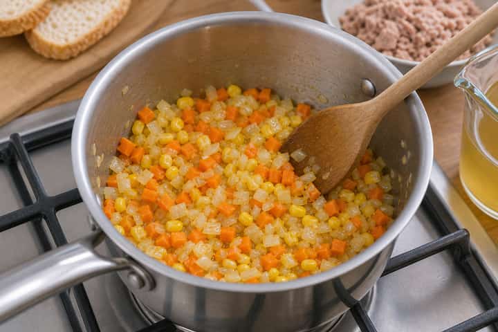 Tuna Sweetcorn Soup Pots cooking step 2: Start cooking.