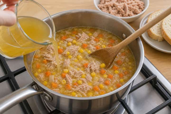 Tuna Sweetcorn Soup Pots cooking step 3: Build the flavour.