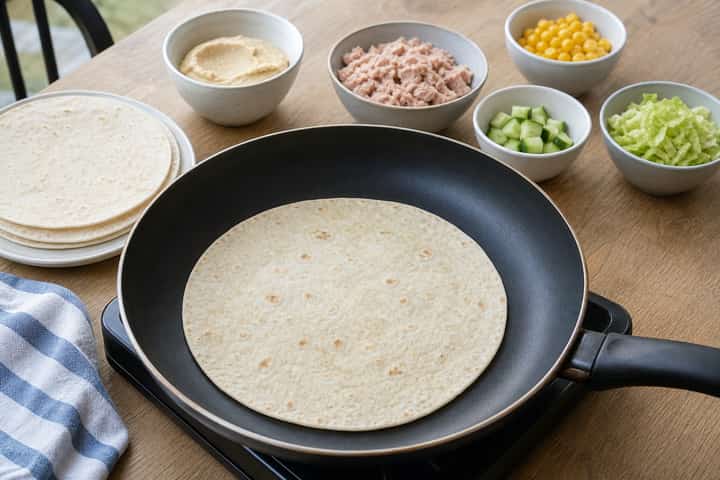 Tuna Sweetcorn Wraps cooking step 3: Build the flavour.
