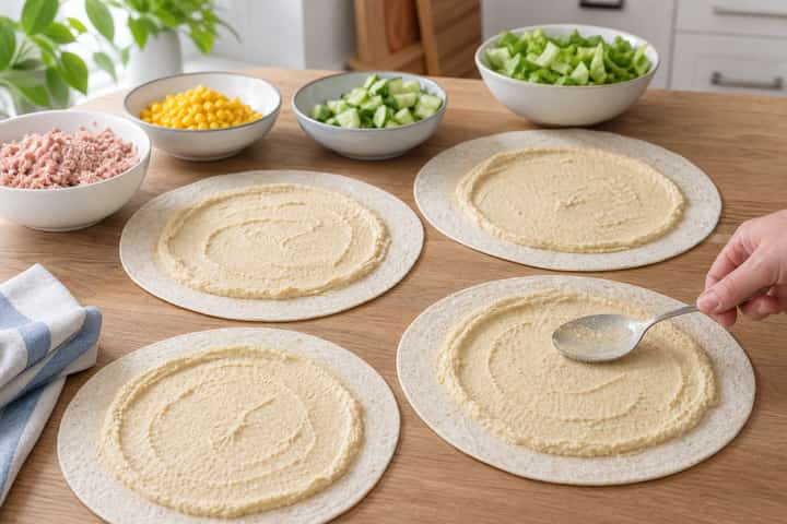 Tuna Sweetcorn Wraps cooking step 4: Bring it together.