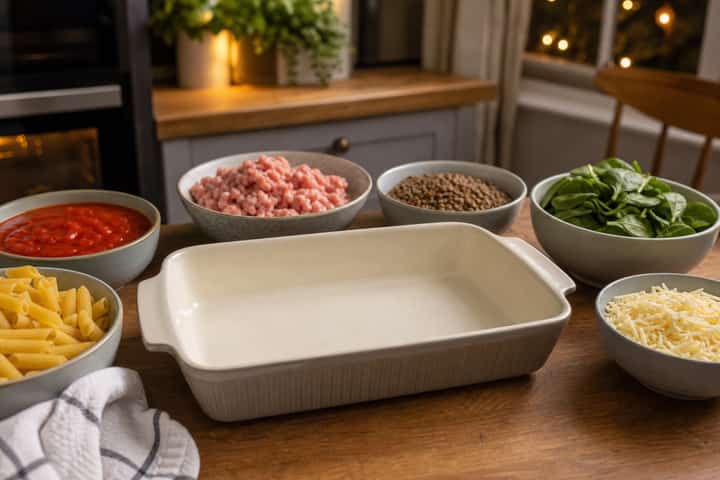 Turkey Lentil Pasta Bake cooking step 1: Get prepped.