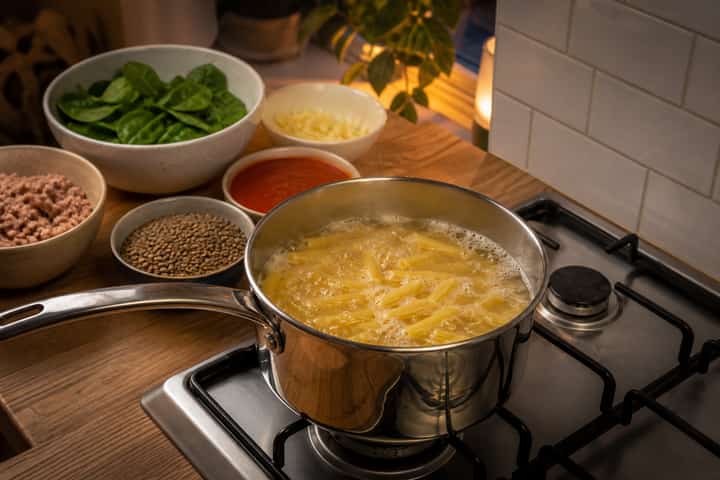 Turkey Lentil Pasta Bake cooking step 2: Start cooking.