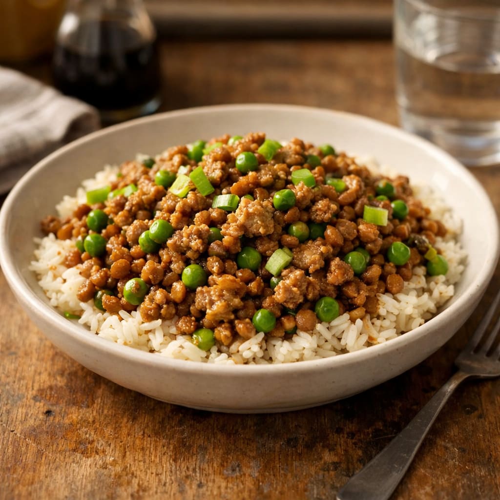 Turkey Lentil Rice Bowls plated and ready to serve.
