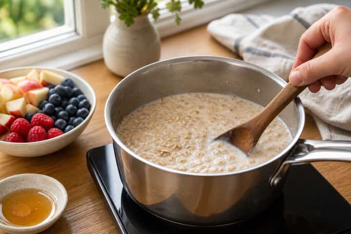 Apple Berry Porridge cooking step 2: Start cooking.