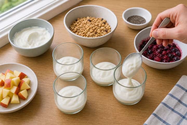 Apple Berry Yogurt Pots cooking step 2: Start cooking.