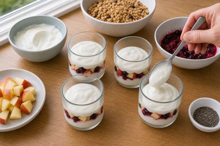 Apple Berry Yogurt Pots cooking step 3: Build the flavour.