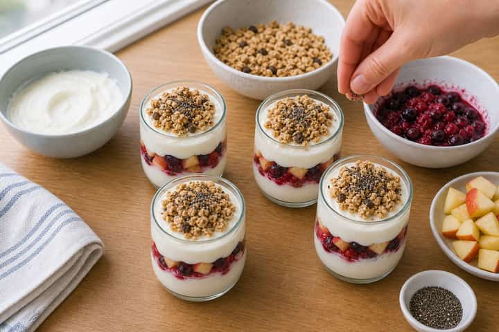 Apple Berry Yogurt Pots cooking step 4: Bring it together.