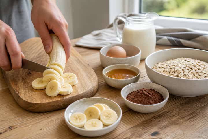 Banana Cacao Baked Oats cooking step 2: Start cooking.