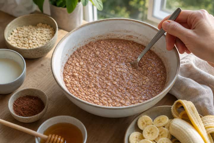 Banana Cacao Baked Oats cooking step 3: Build the flavour.