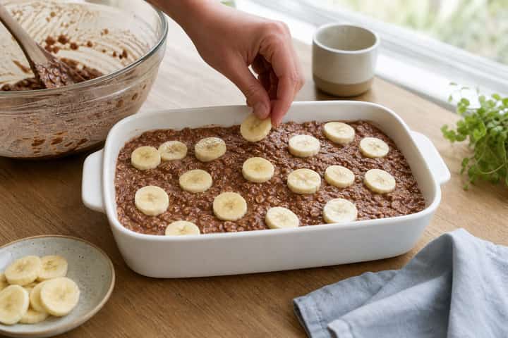 Banana Cacao Baked Oats cooking step 4: Bring it together.
