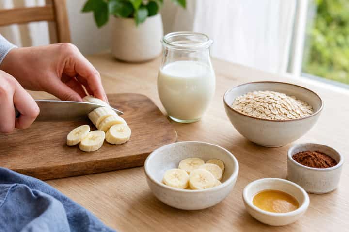 Banana Cacao Porridge cooking step 1: Get prepped.