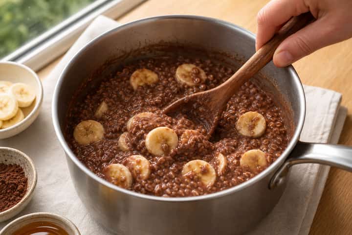 Banana Cacao Porridge cooking step 4: Bring it together.