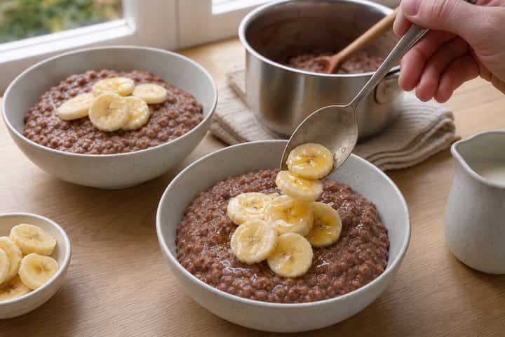 Banana Cacao Porridge cooking step 5: Finish the dish.