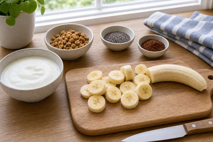 Banana Cacao Yogurt Pots cooking step 1: Get prepped.