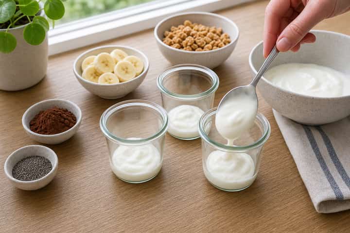 Banana Cacao Yogurt Pots cooking step 2: Start cooking.