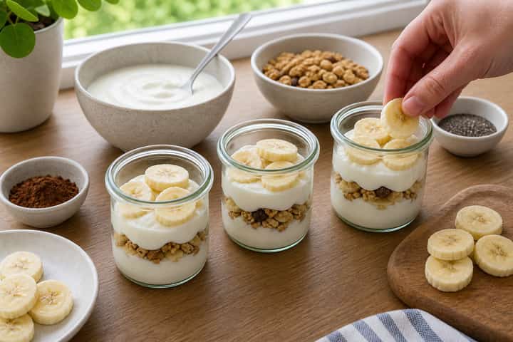 Banana Cacao Yogurt Pots cooking step 3: Build the flavour.