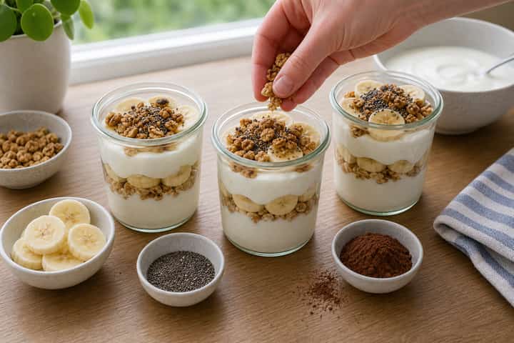 Banana Cacao Yogurt Pots cooking step 4: Bring it together.