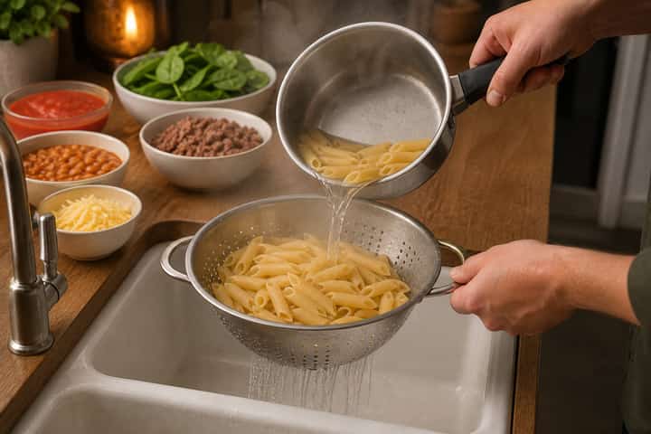 Beef Bean Pasta Bake cooking step 2: Start cooking.