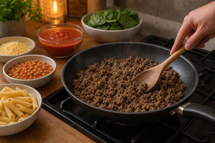 Beef Bean Pasta Bake cooking step 4: Bring it together.
