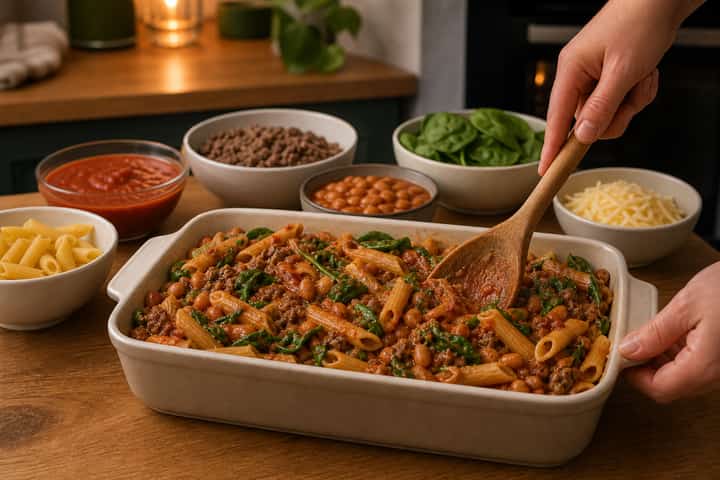 Beef Bean Pasta Bake cooking step 5: Finish the dish.