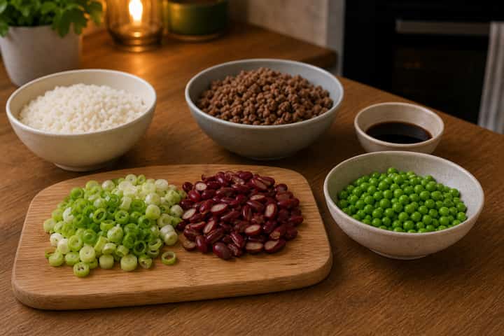 Beef Bean Rice Bowls cooking step 2: Start cooking.