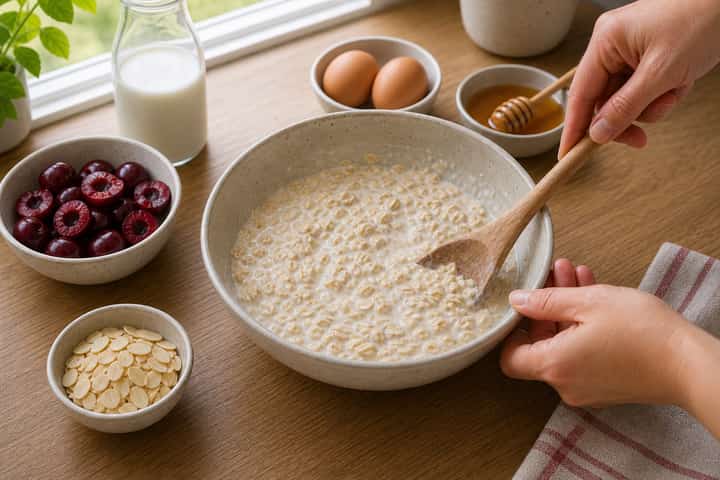 Cherry Almond Baked Oats cooking step 3: Build the flavour.