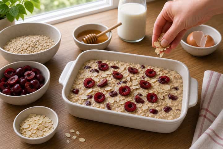 Cherry Almond Baked Oats cooking step 4: Bring it together.