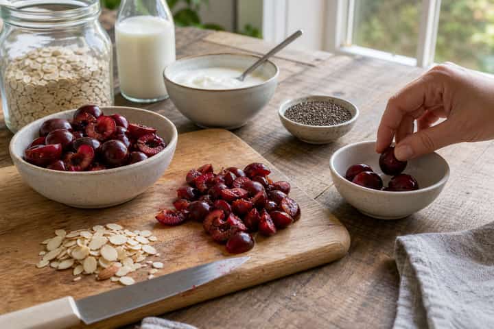 Cherry Almond Overnight Oats cooking step 1: Get prepped.