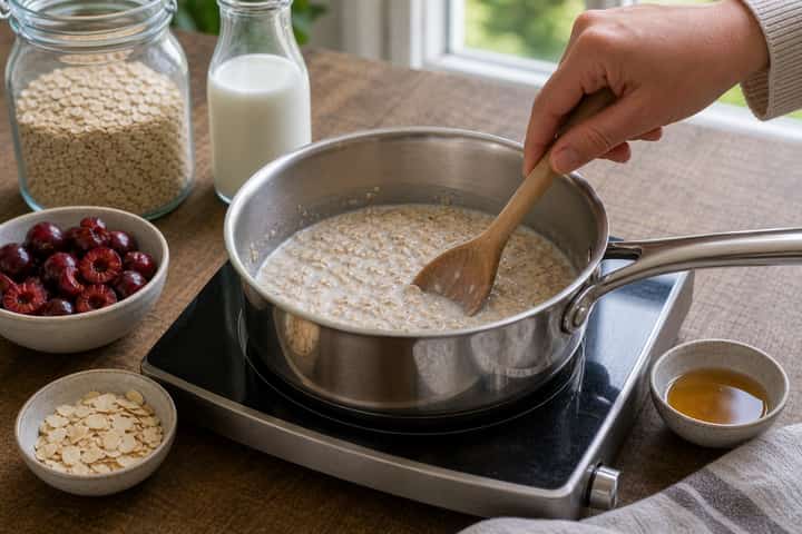 Cherry Almond Porridge cooking step 2: Start cooking.