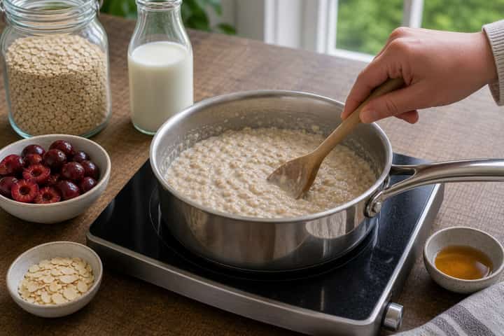 Cherry Almond Porridge cooking step 3: Build the flavour.
