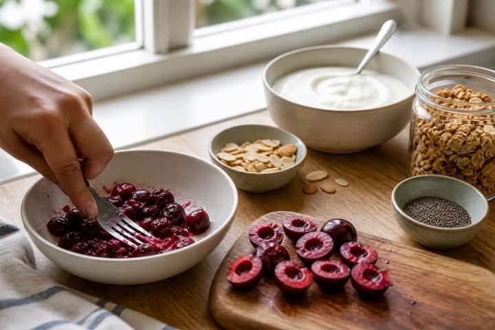 Cherry Almond Yogurt Pots cooking step 1: Get prepped.