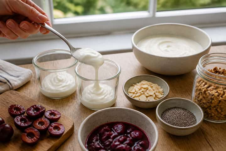 Cherry Almond Yogurt Pots cooking step 2: Start cooking.