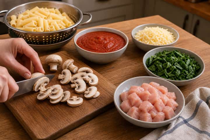 Chicken Mushroom Pasta Bake cooking step 3: Build the flavour.