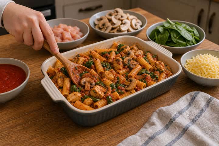 Chicken Mushroom Pasta Bake cooking step 5: Finish the dish.