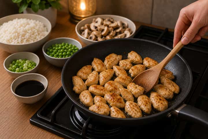 Chicken Mushroom Rice Bowls cooking step 3: Build the flavour.
