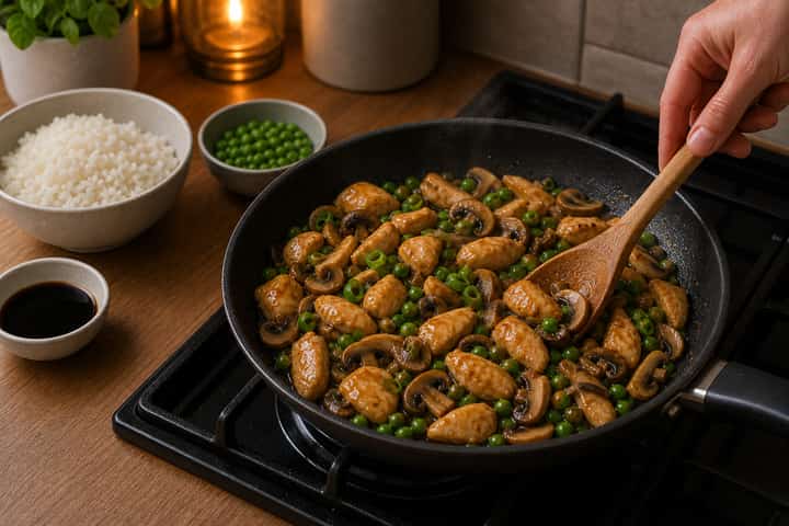 Chicken Mushroom Rice Bowls cooking step 4: Bring it together.