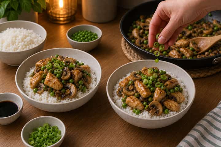 Chicken Mushroom Rice Bowls cooking step 6: Serve.