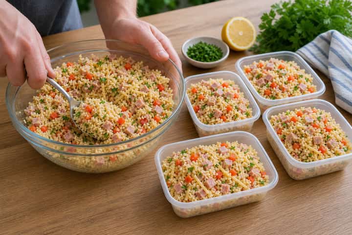 Ham Cheddar Couscous Boxes cooking step 5: Finish the dish.