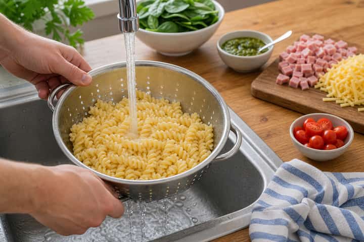 Ham Cheddar Pasta Salad cooking step 1: Get prepped.