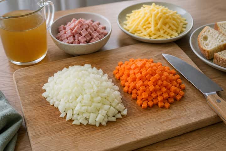 Ham Cheddar Soup Pots cooking step 1: Get prepped.