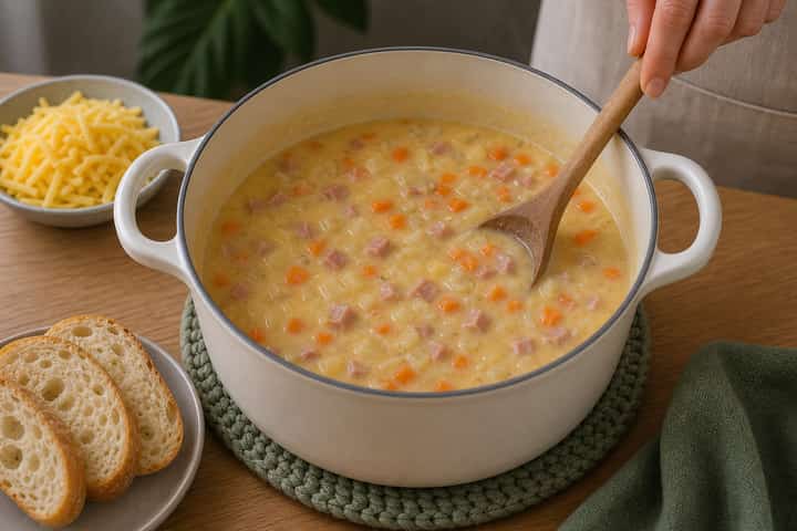 Ham Cheddar Soup Pots cooking step 4: Bring it together.
